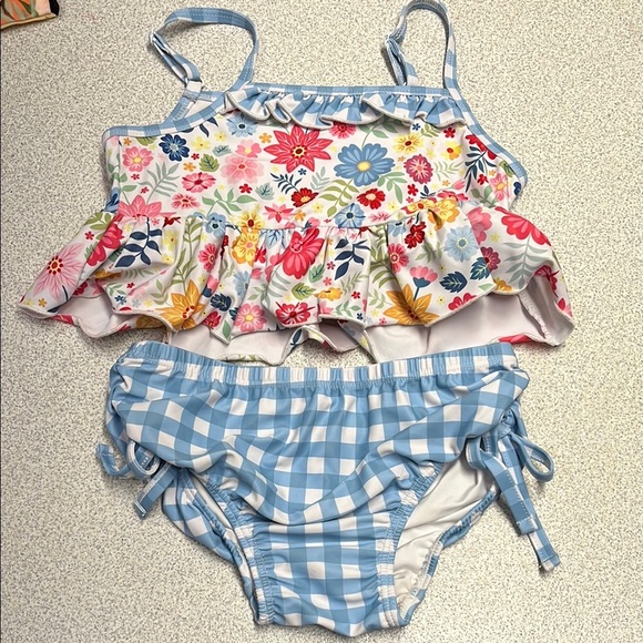 Floral and Gingham Two-Piece Swimsuit - Picture 1 of 8